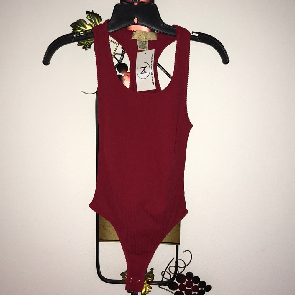 Red Ribbed Stretch Racerback Bodysuit